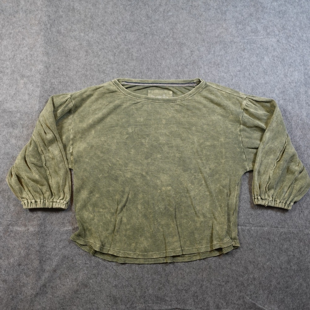 Anthropologie Pilcro Top Womens Extra Small Green Acid Wash Waffle‎ Knit Thermal